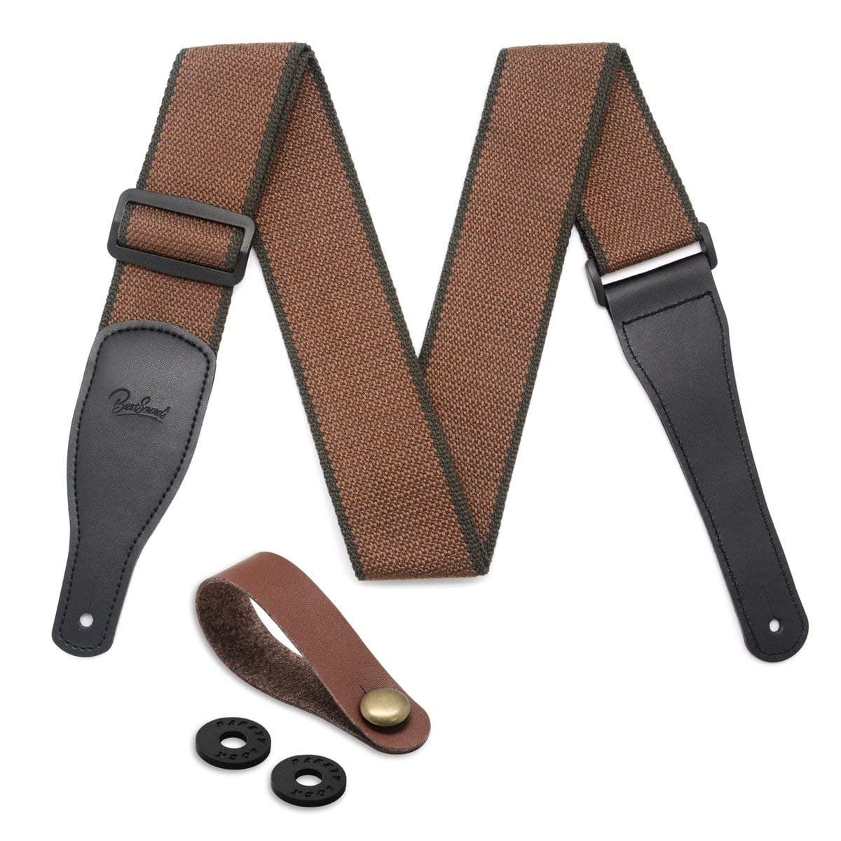 BestSounds Acoustic Guitar Strap, Soft Cotton & Leather Ends, 1 Button & 2 Locks