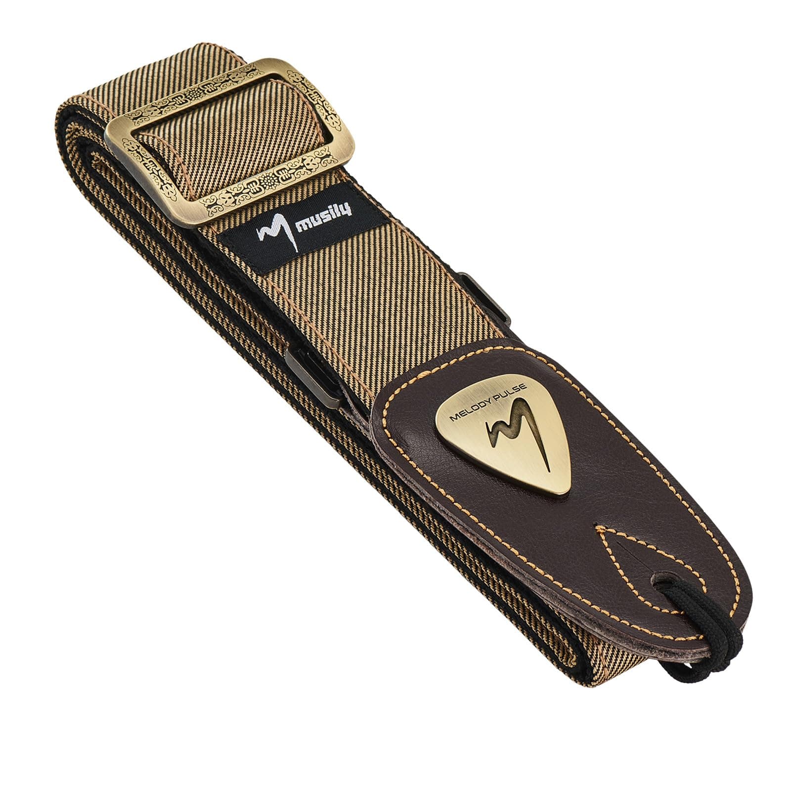 Unrivaled Comfort Guitar Strap - Premium Denim & Cotton for Bass, Acoustic & Electric Guitars (Khaki)