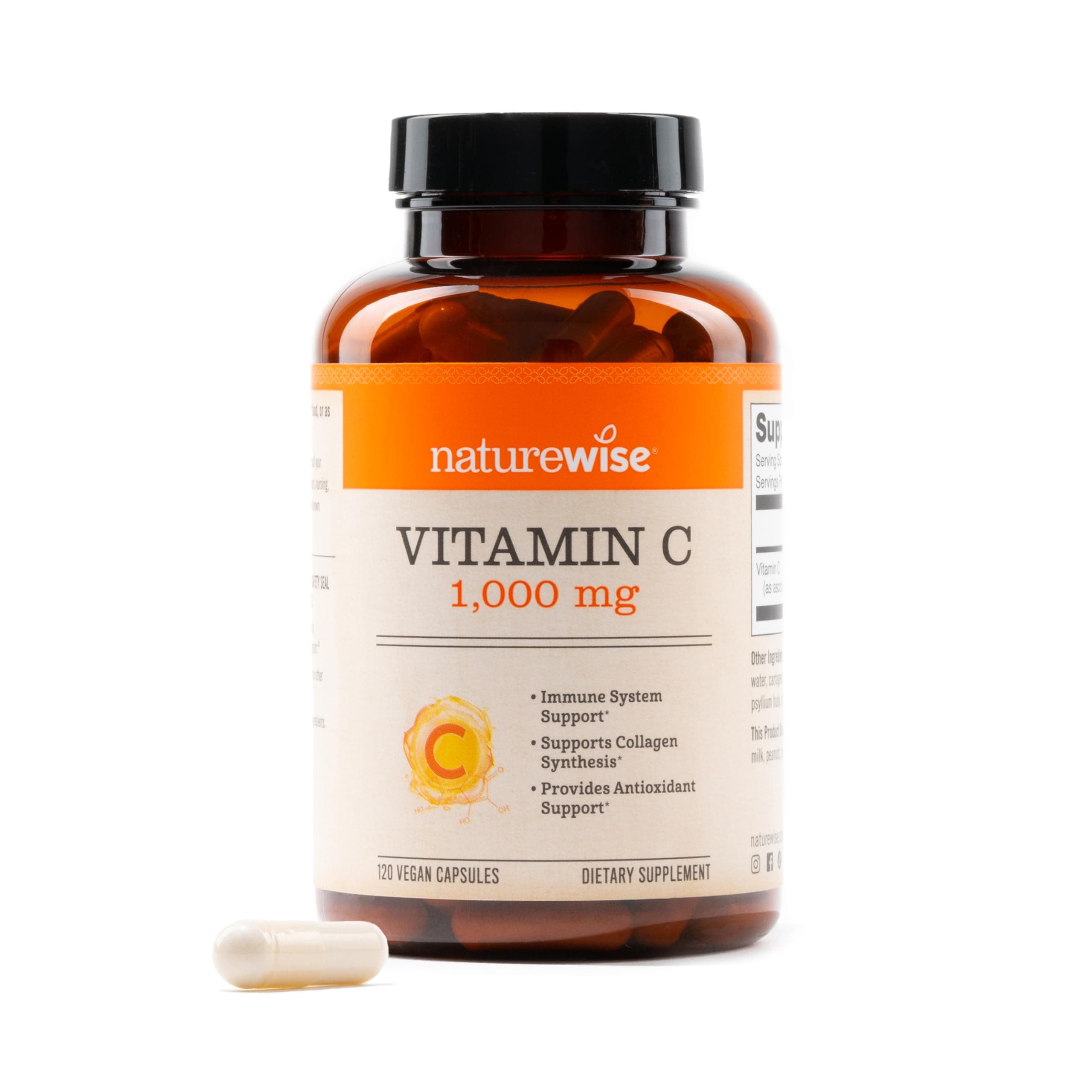 NatureWise Vitamin C 1000mg Capsules - Extra Strength Immune & Collagen Support - Vegan, Non-GMO, Gluten Free - 120 Coun