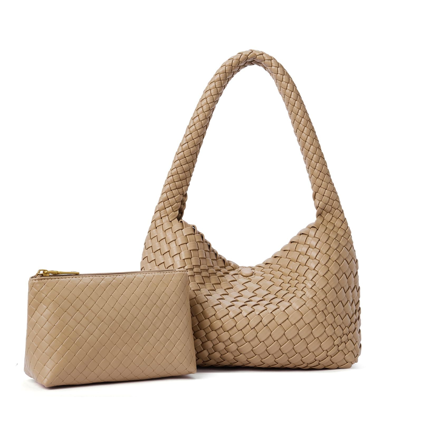 CLUCI Women's Vegan Leather Woven Shoulder Tote Bag 2PS
