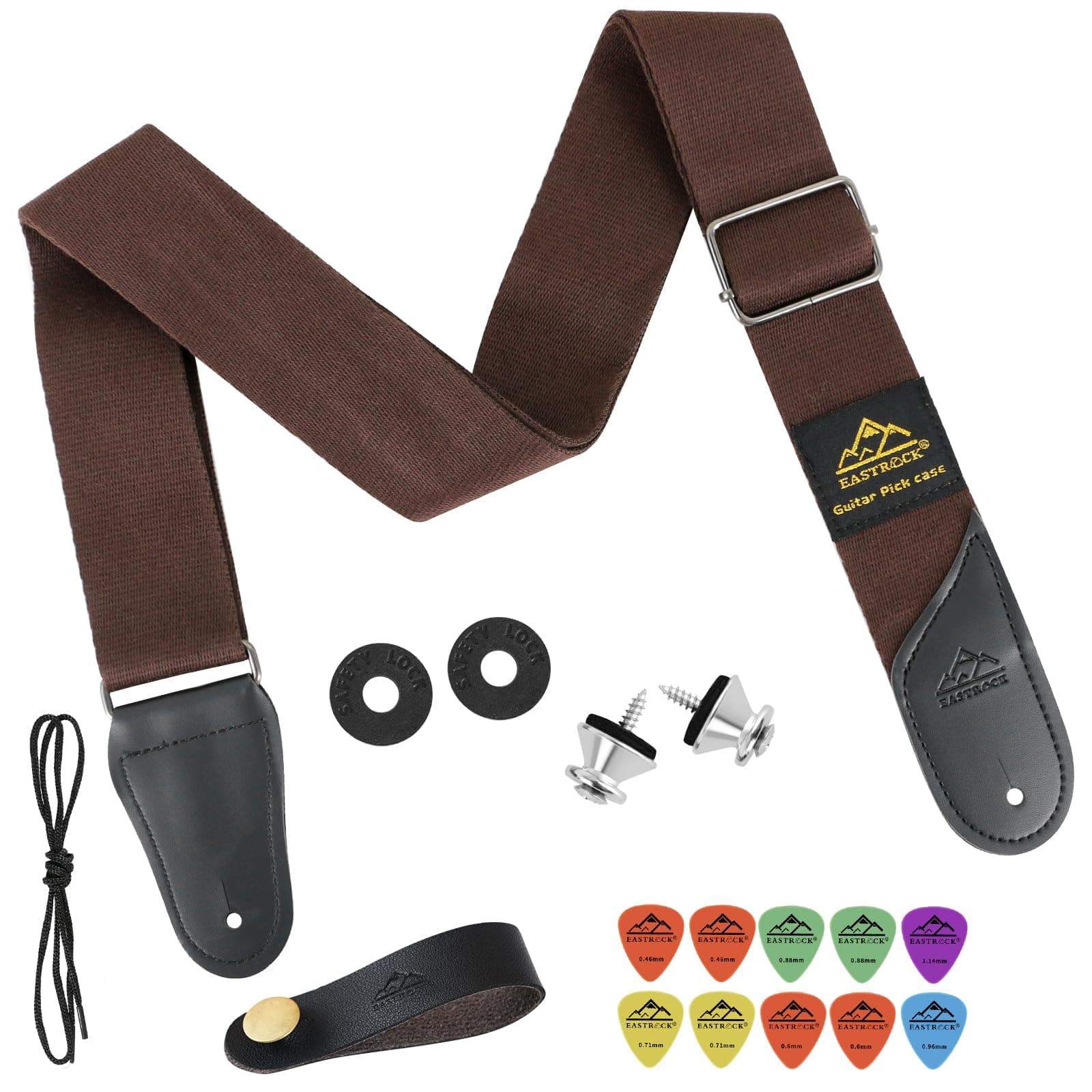 EASTROCK Adjustable Brown Leather Guitar Strap Set with Picks Holders