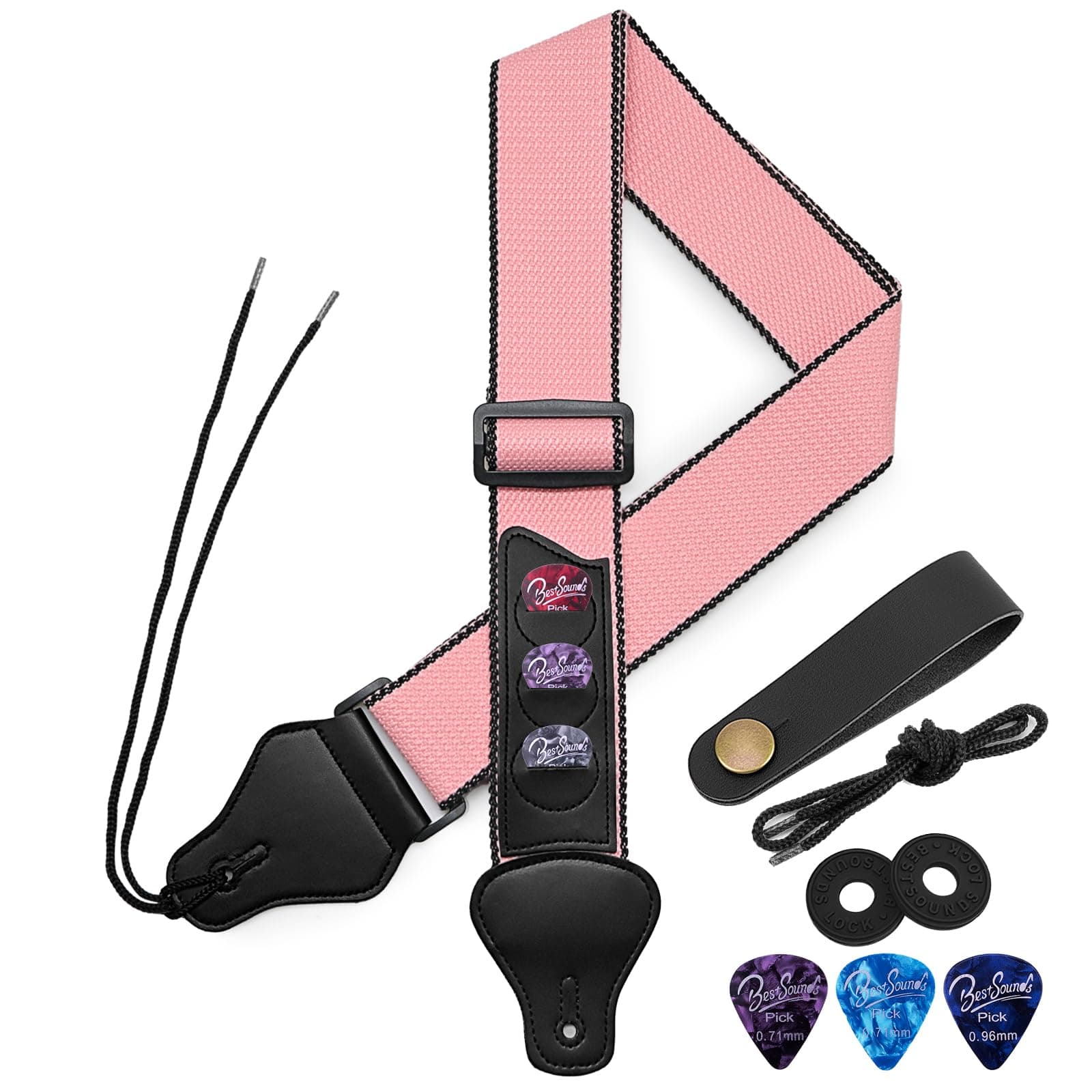 BestSounds Guitar Strap with Leather Head & Pick Holder Pockets