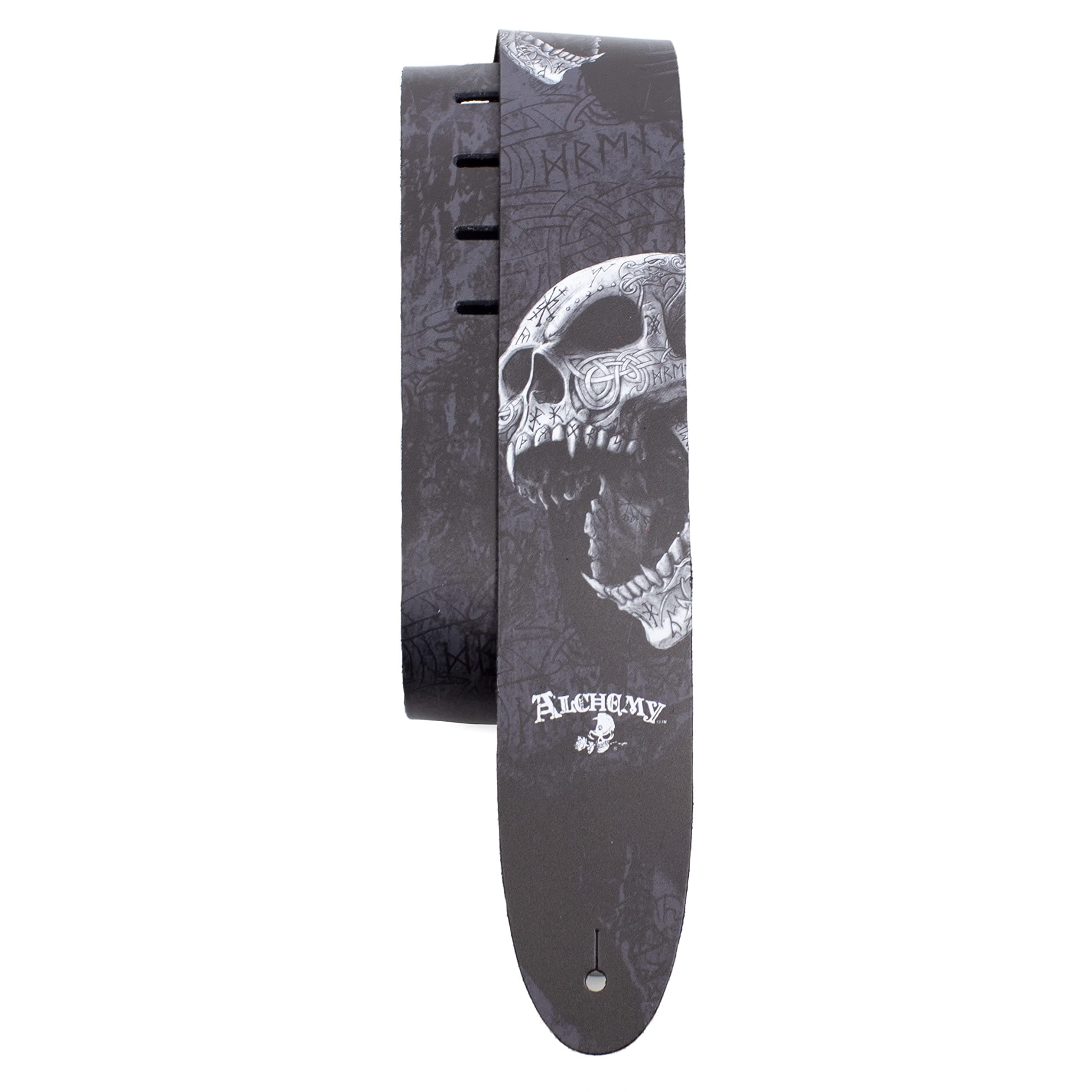 Perri's Alchemy Beserker Skull Leather Guitar Strap, Anti-Slip, Adjustable Up to 56"