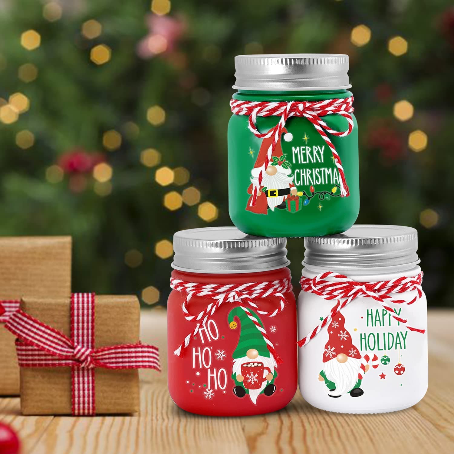 Christmas Gnome Mini Mason Jar Tiered Tray Decor for Farmhouse Home Decor