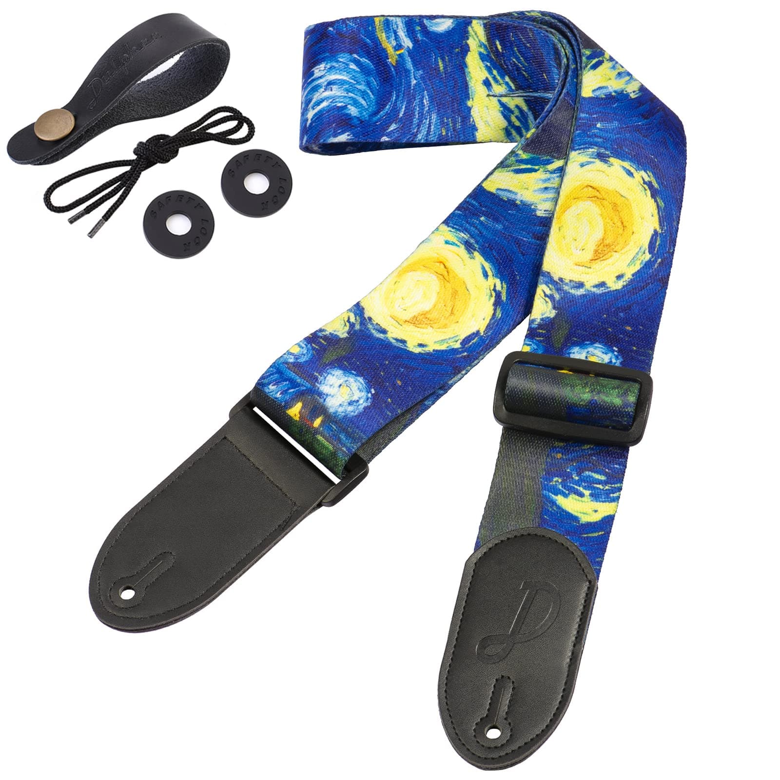 Ultra Comfortable Guitar Strap with 2 Locks & 1 Button for Bass, Electric & Acoustic Guitars