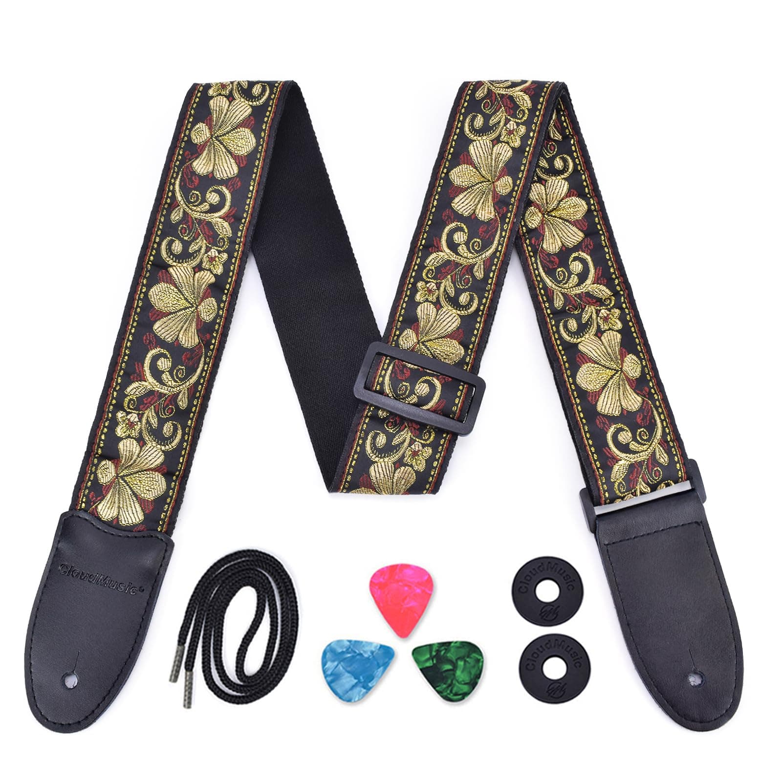 Vintage Classical Pattern CloudMusic Guitar Strap with Leather Ends