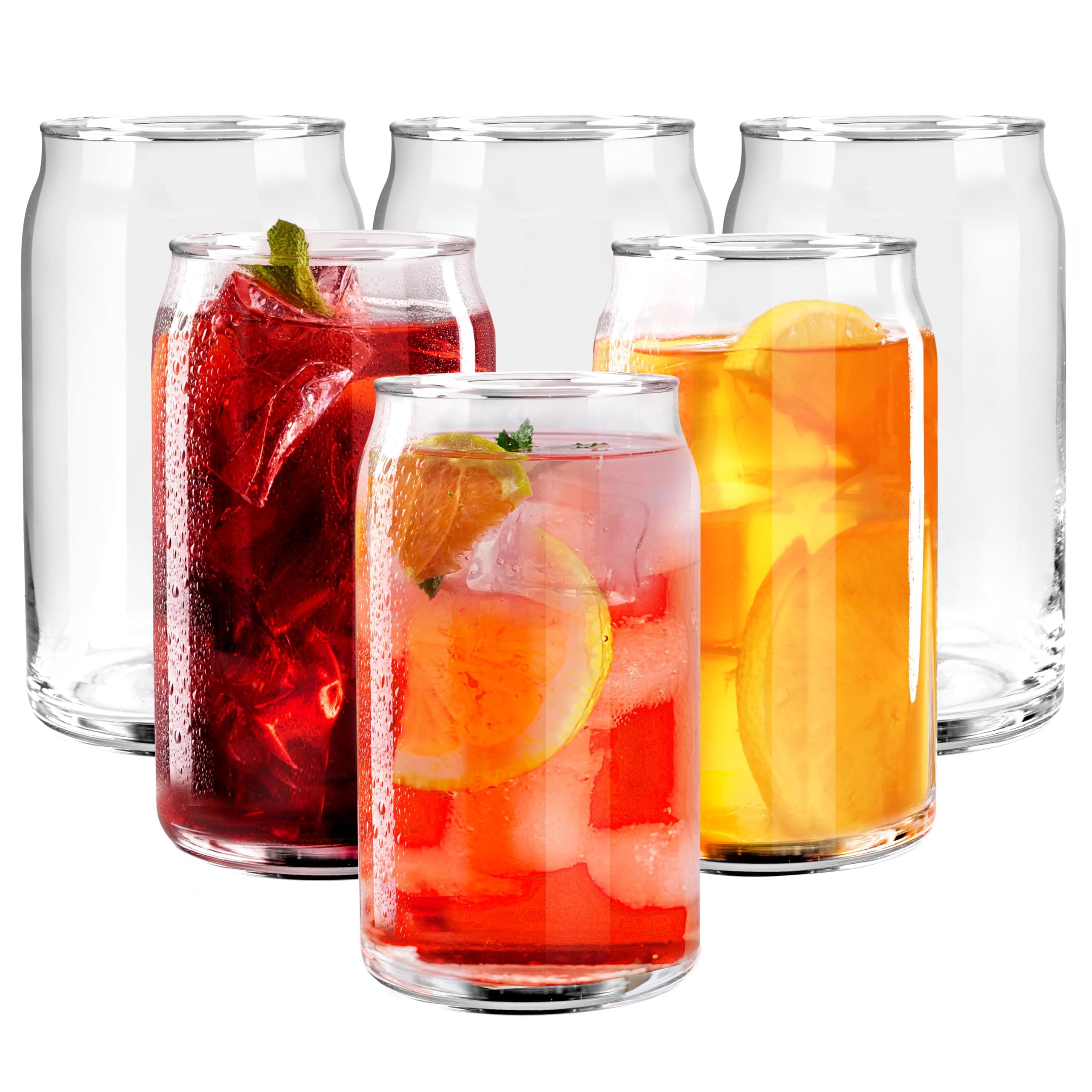 GLING 6 Pack 16oz Glass Can-Shaped Cups Beer & Coffee Tumblers