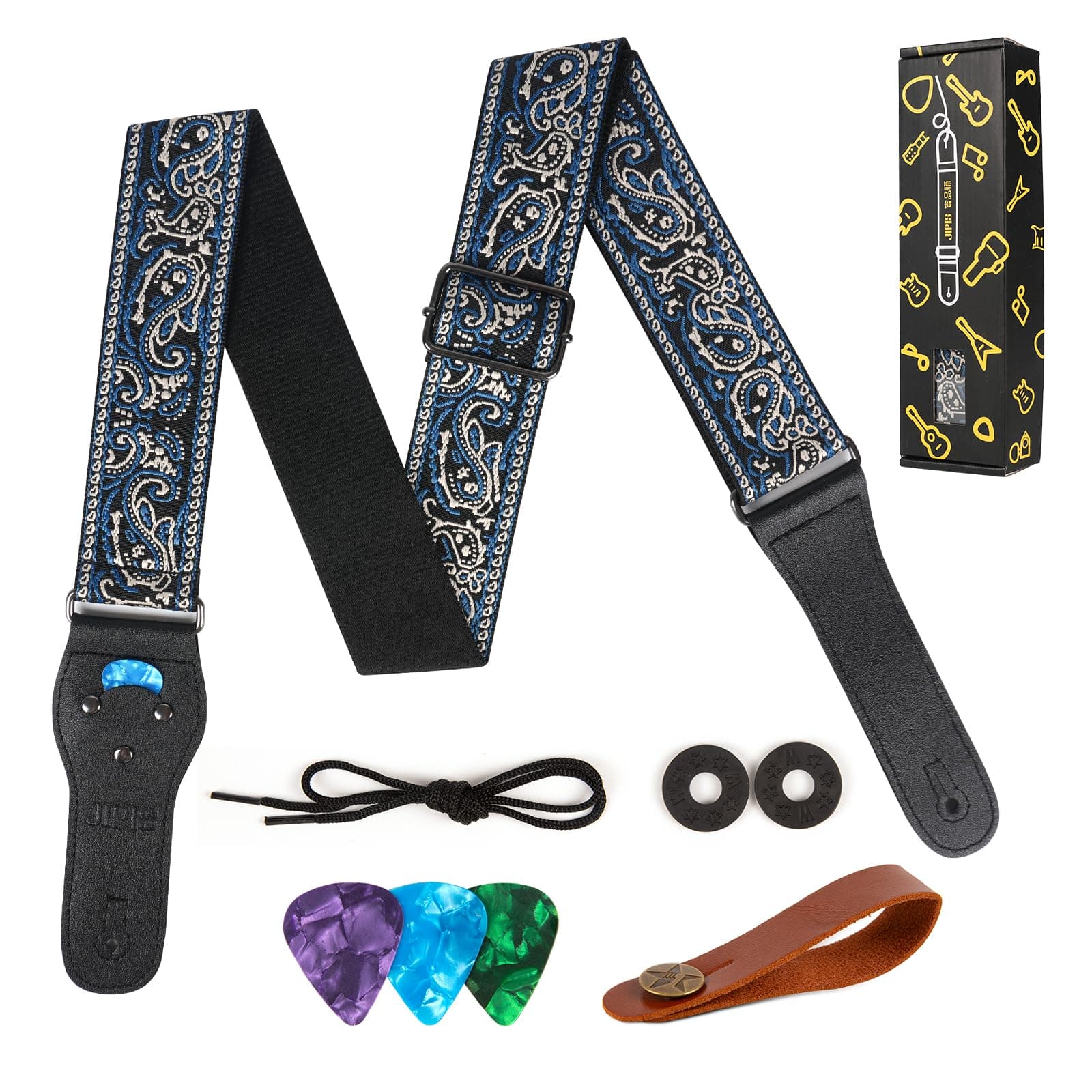 Jacquard Embroidered Cotton Guitar Straps for Acoustic Guitars with Real Leather Ends
| Real Leather Ends Jacquard Embroidered Cotton Guitar Straps for Acoustic Guitars
| Acoustic Guitars Premium Jacquard Embroidered Cotton Guitar Straps with Leathe