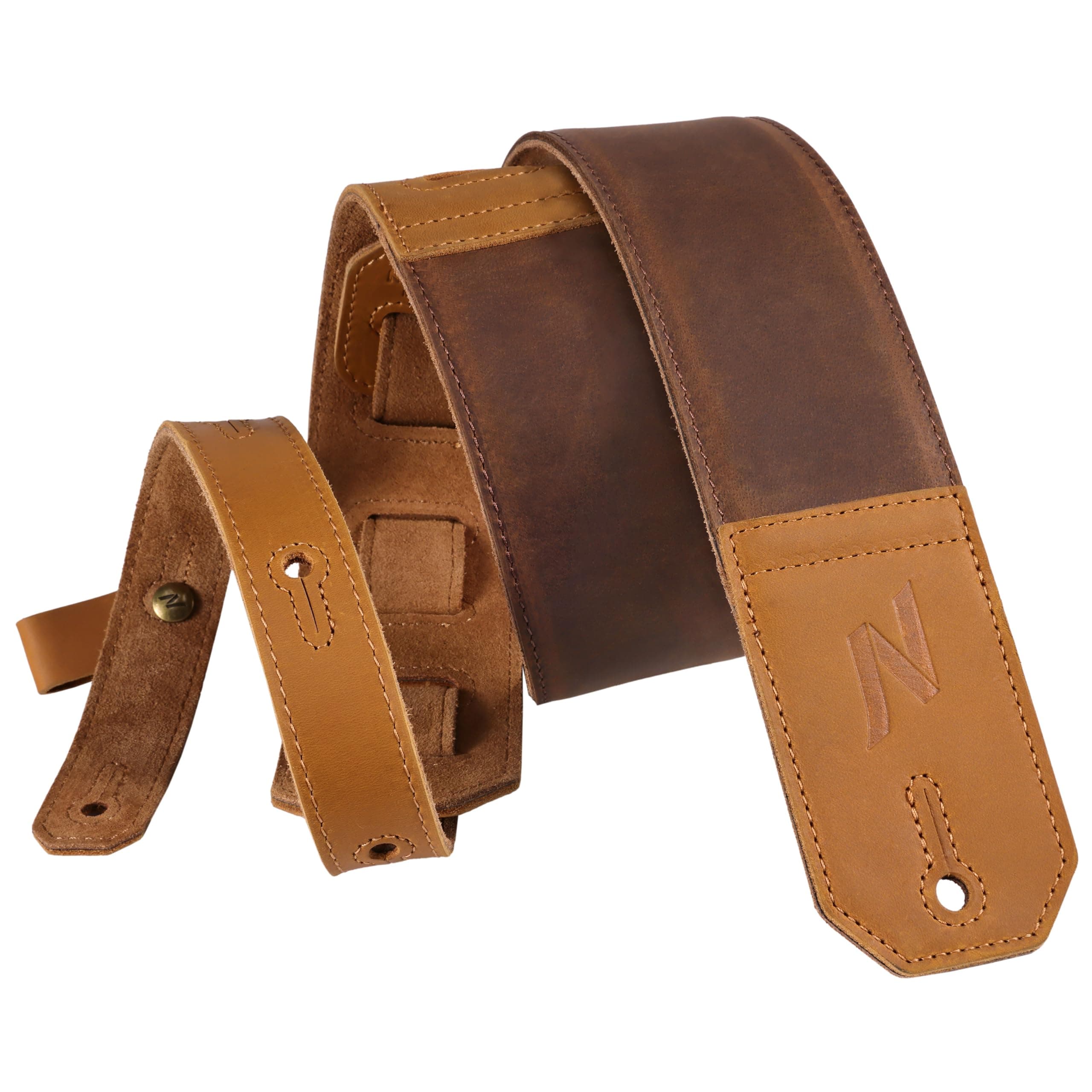 Nefelibata Full-Grain Leather Guitar Strap, 2.3" Wide, Soft Padded (Brown)