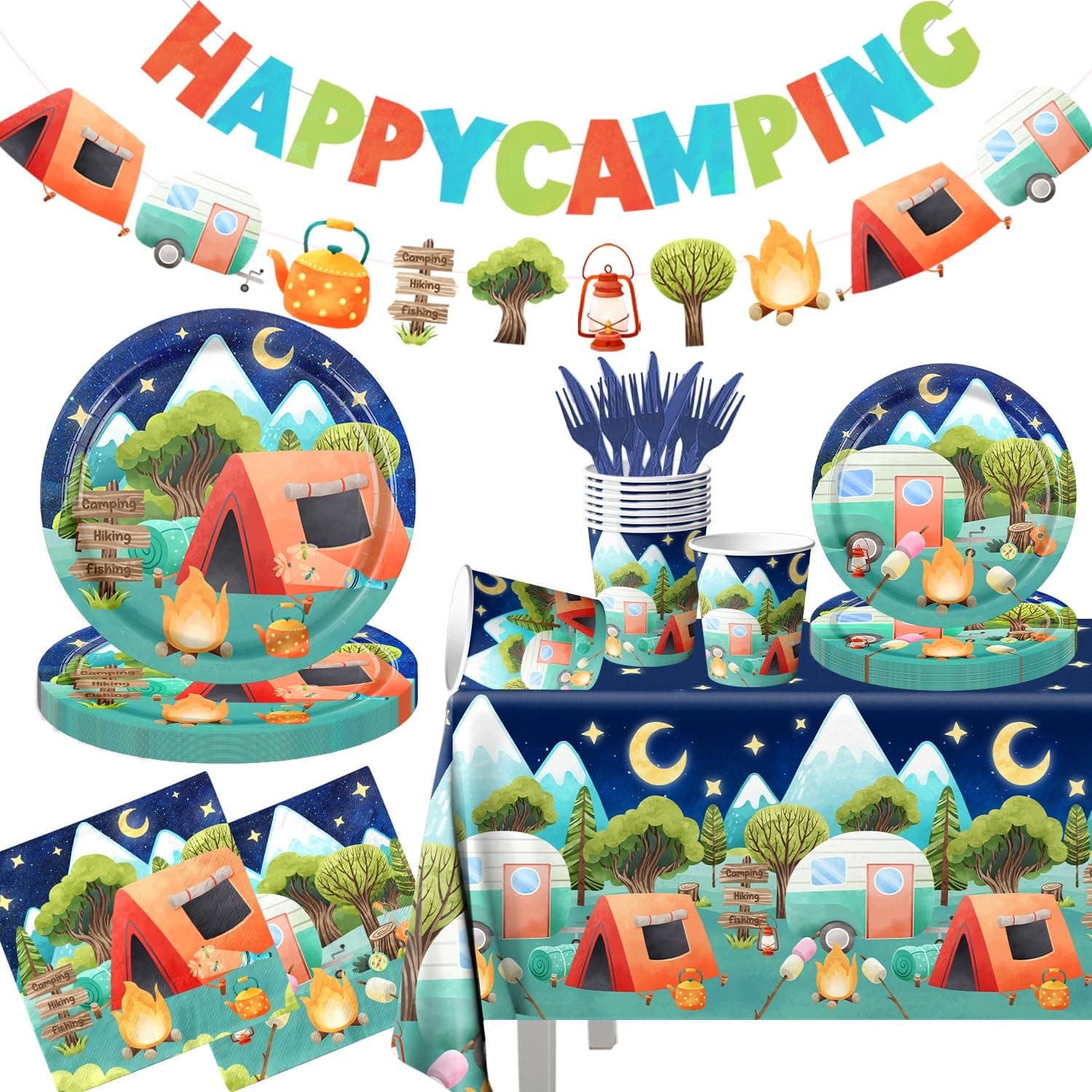One Happy Camper Camping Birthday Party Decorations & Tableware for 20