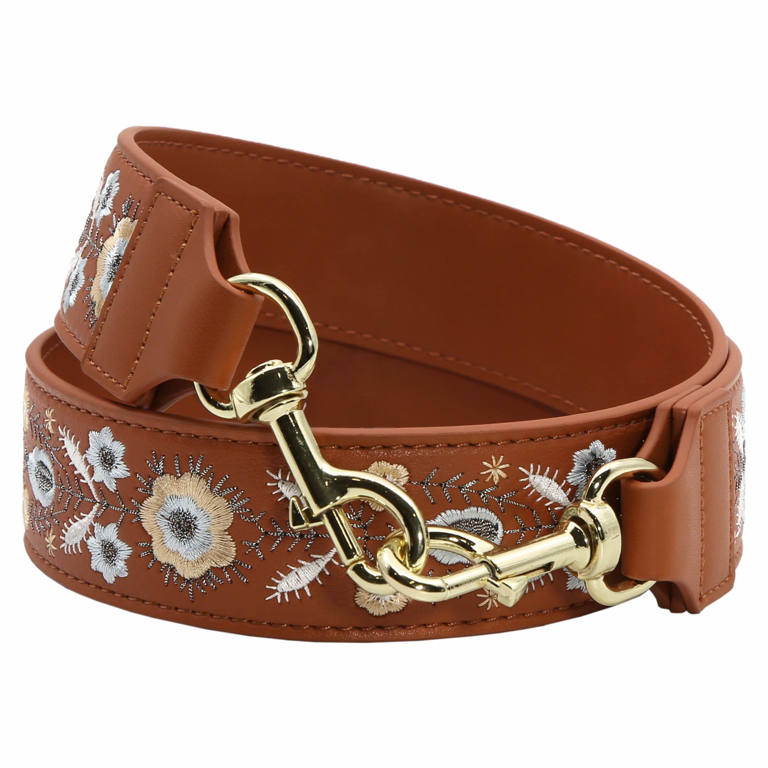 Nefelibata Leather Shoulder Strap for Handbag (Dark Brown Embroidery)