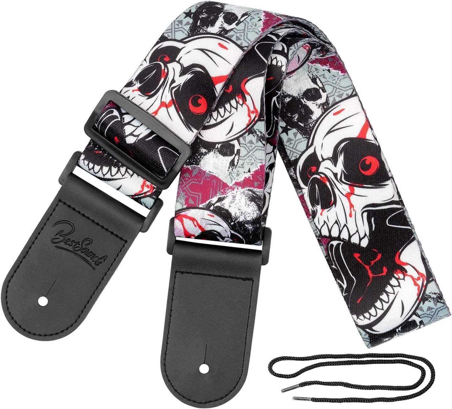 Leather Ends Guitar Strap for Bass, Electric, Acoustic Guitars - Best Gift