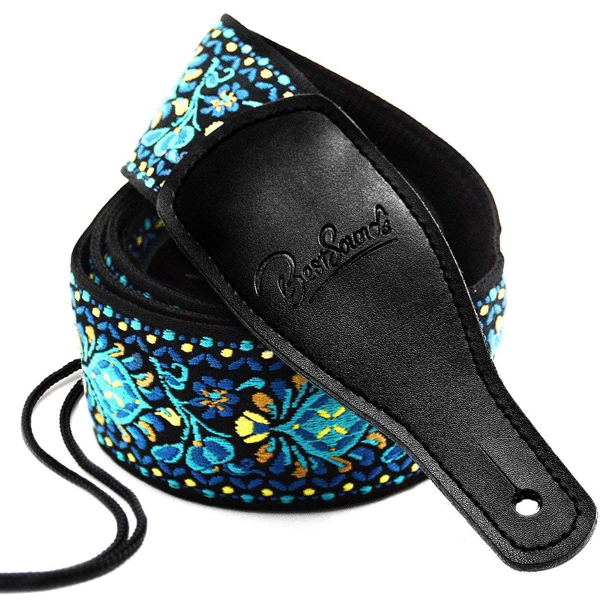 Jacquard Embroidered Cotton Guitar Strap for Bass, Electric & Acoustic Guitars with Genuine Leather Ends