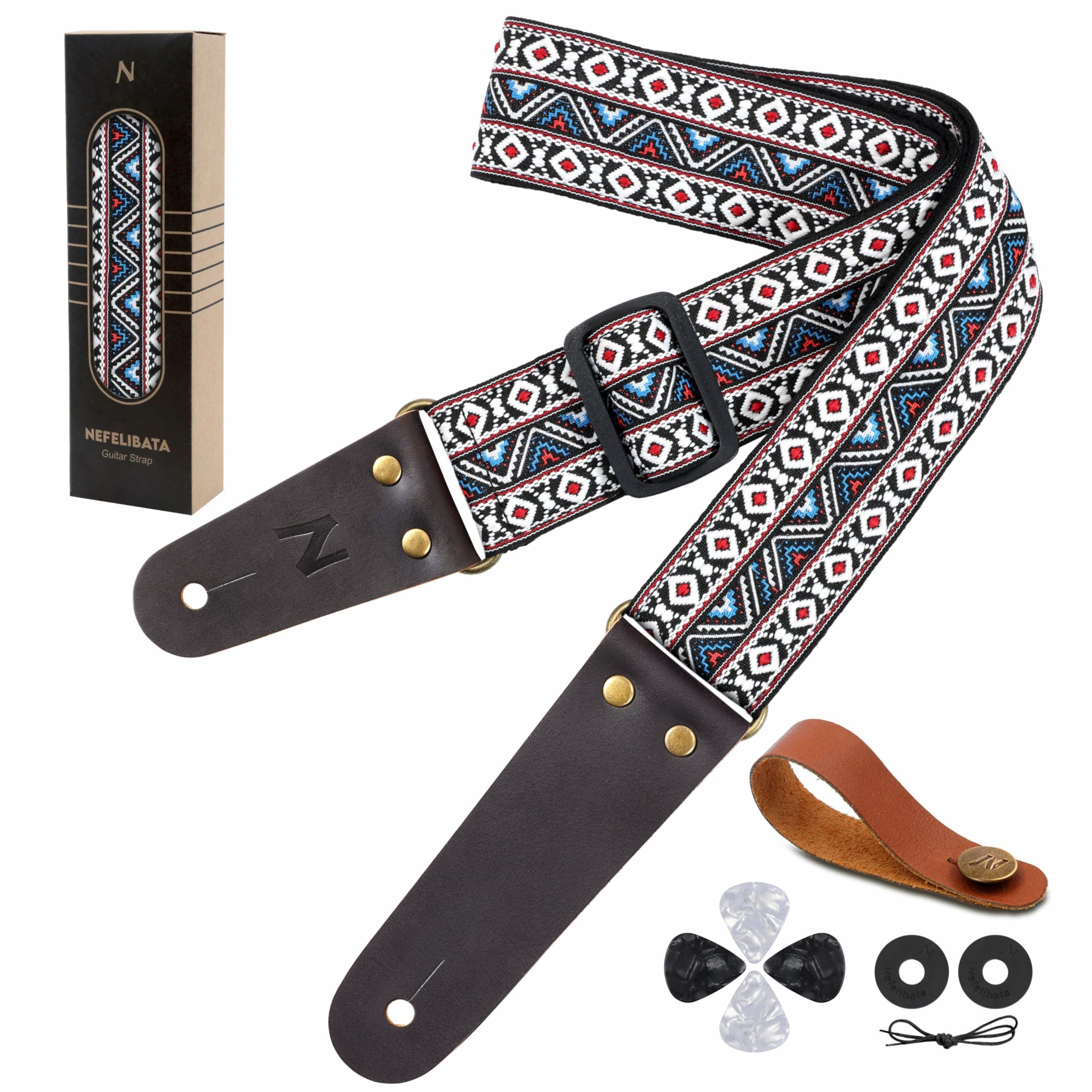 Nefelibata Guitar Strap with Hidden Pocket for Bass, Electric, and Acoustic Guitars