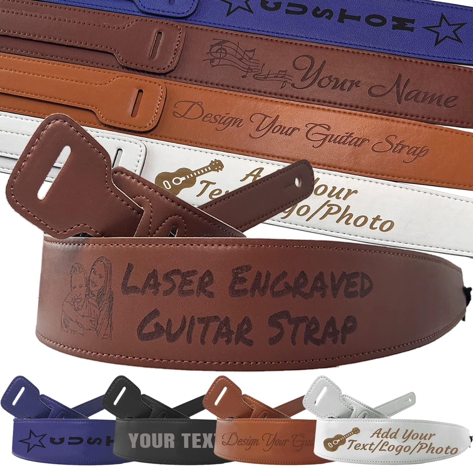 Custom Engraved Microfiber Guitar Strap for Men Adjustable Bass Strap Gifts