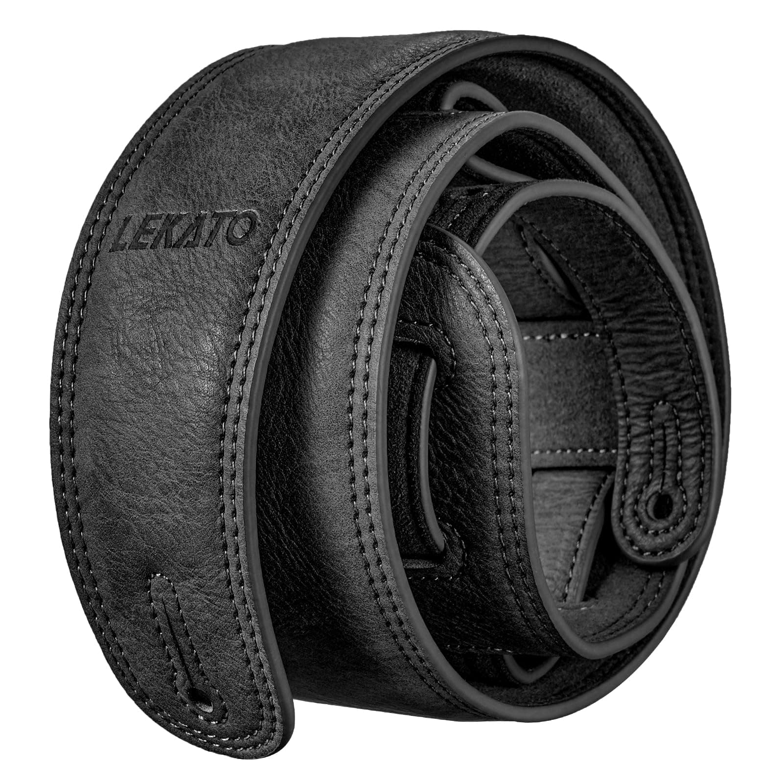 LEKATO Black 2.5" Padded Leather Bass Guitar Strap 41"-51" Adjustable
