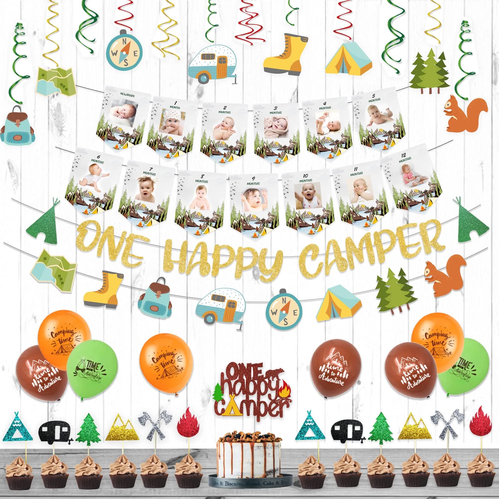 One Happy Camper First Birthday Party Decorations, Hombae Hanging Glitter Banner