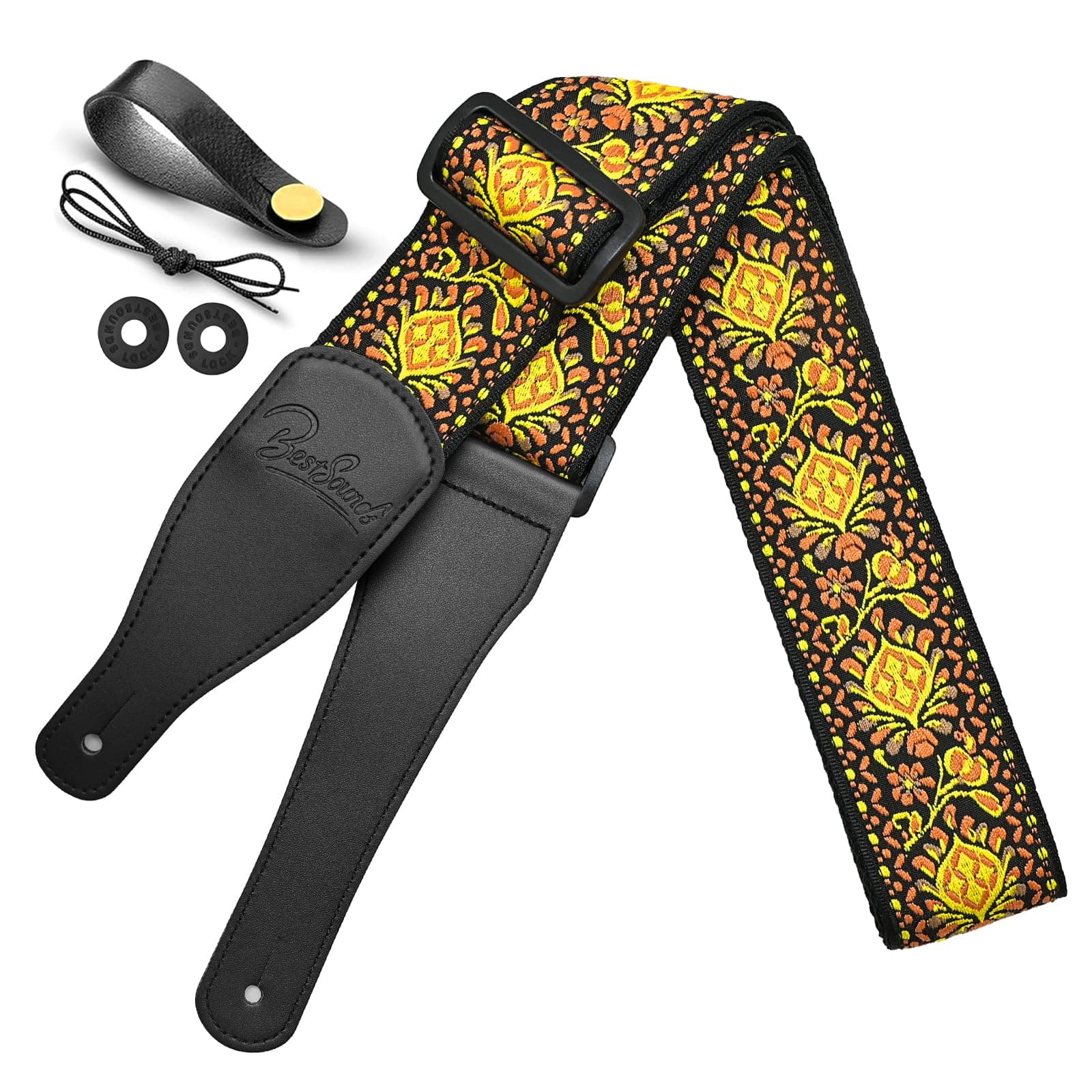 Jacquard Embroidered Cotton Guitar Strap with Genuine Leather Ends for Bass, Acoustic, and Electric Guitars
| Genuine Leather Ends Jacquard Embroidered Cotton Guitar Strap for Bass, Acoustic, and Electric Guitars
| Jacquard Embroidered Cotton and Ge
