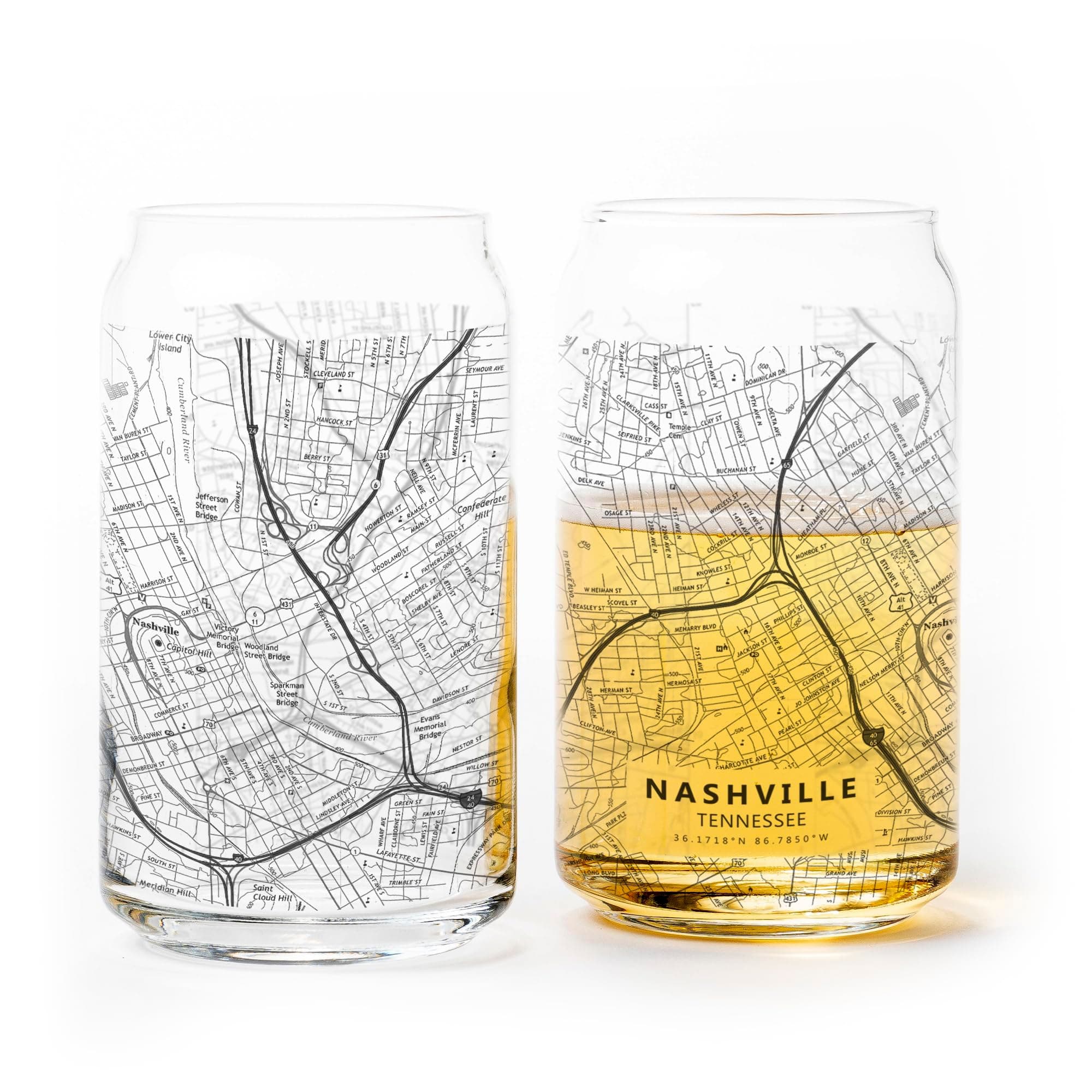 Nashville Black Lantern City Map Pint Glass Set – Craft Beer Drinkware