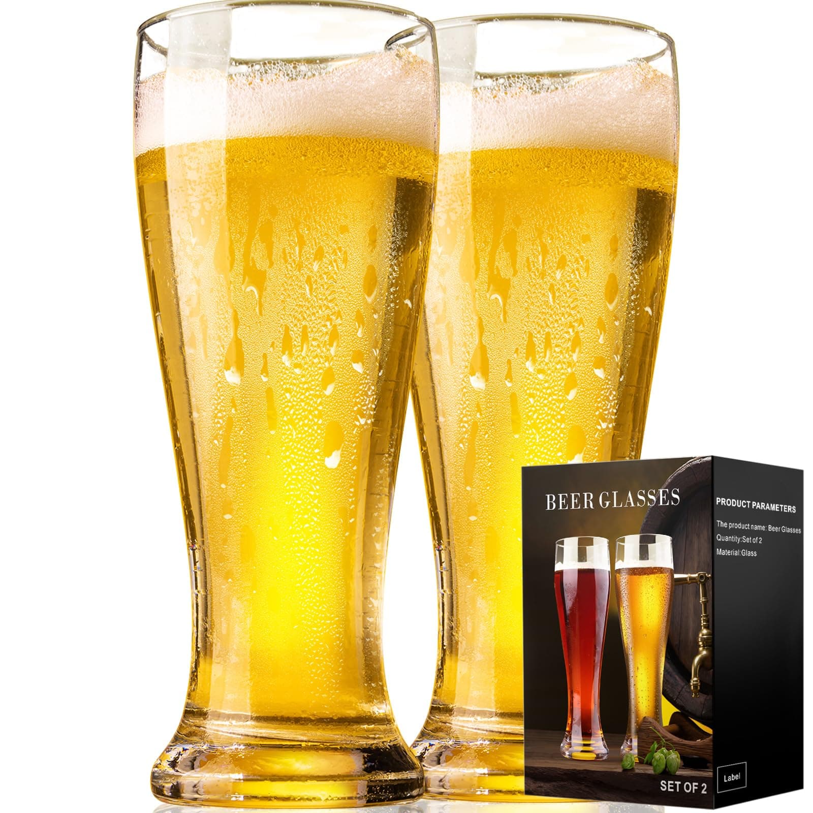 16 oz Beer Glasses Set of 2 for Men