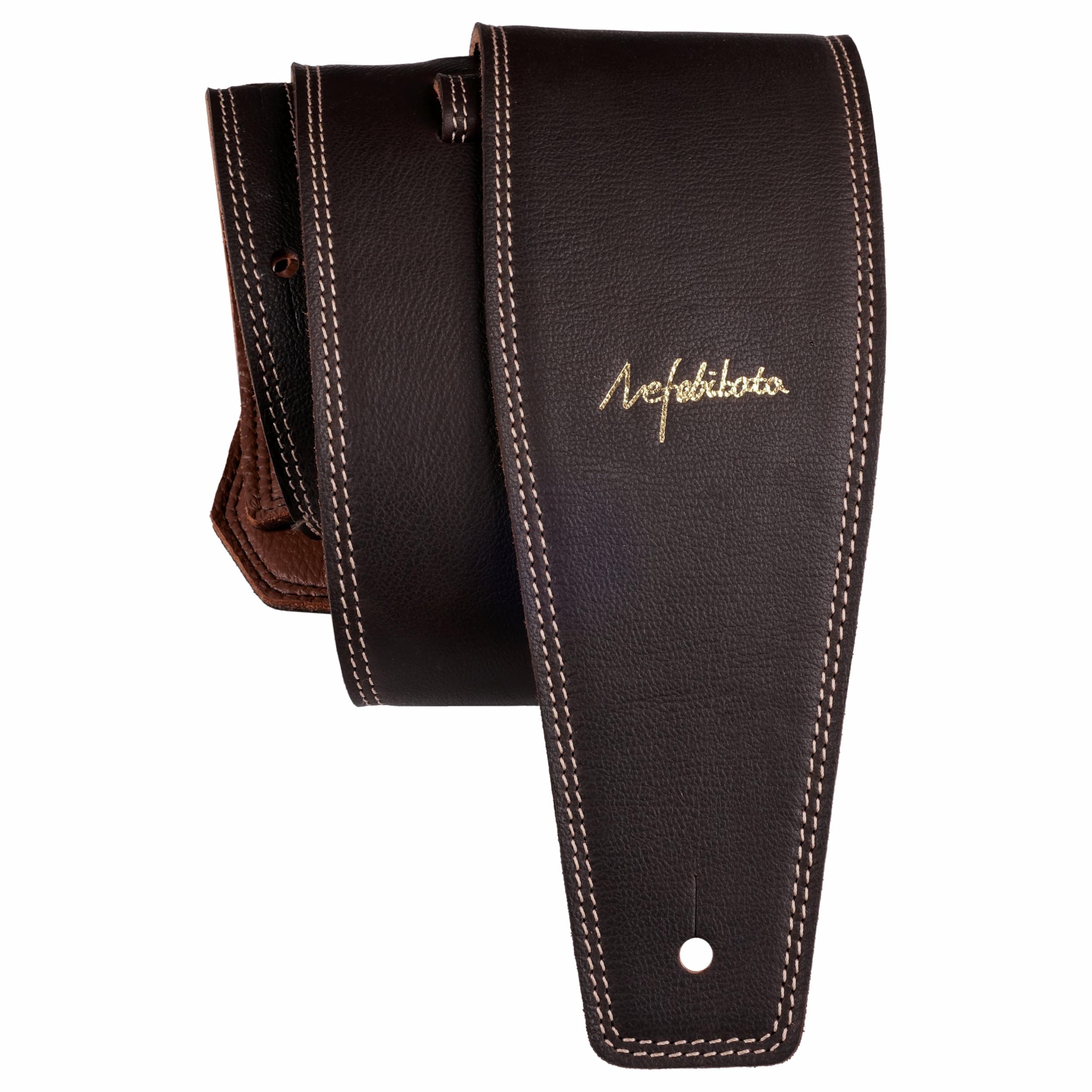 Nefelibata Full Grain Leather Guitar Strap, 49-57", Foam Padded, Adjustable, Coffee