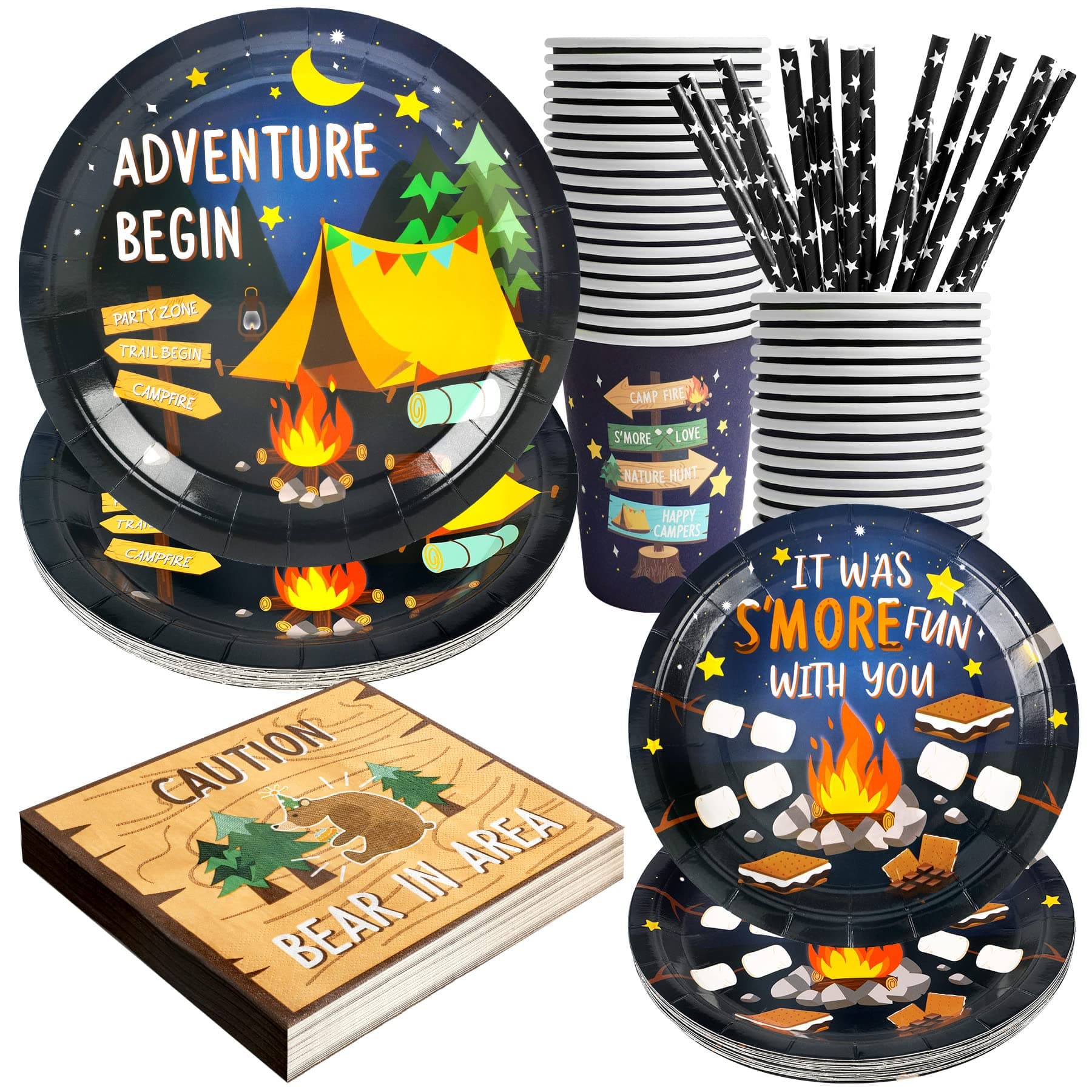 Camping Theme Party Supplies Set for 24 Guests