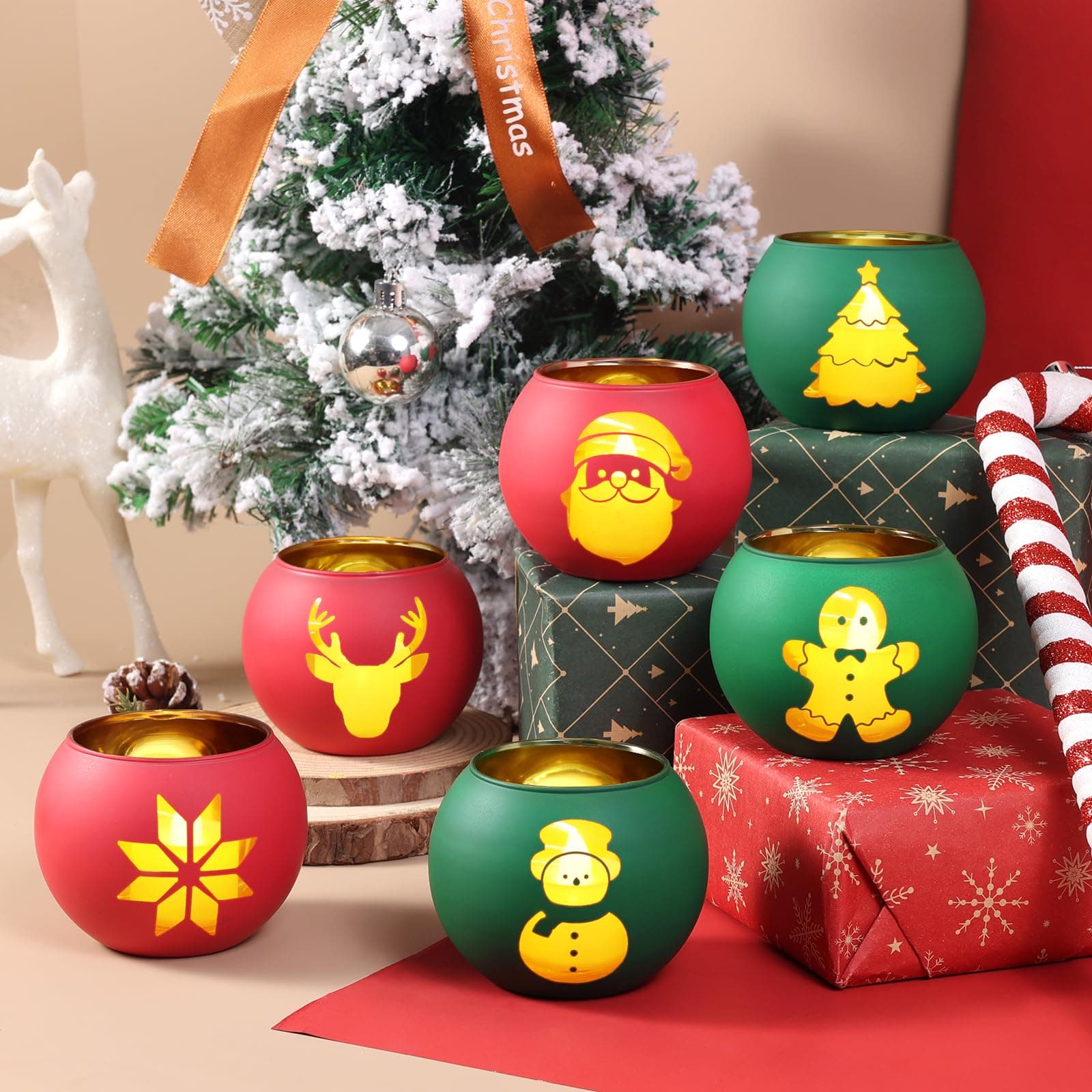 6-Piece Christmas Candle Holder Set for Home Holiday Decor