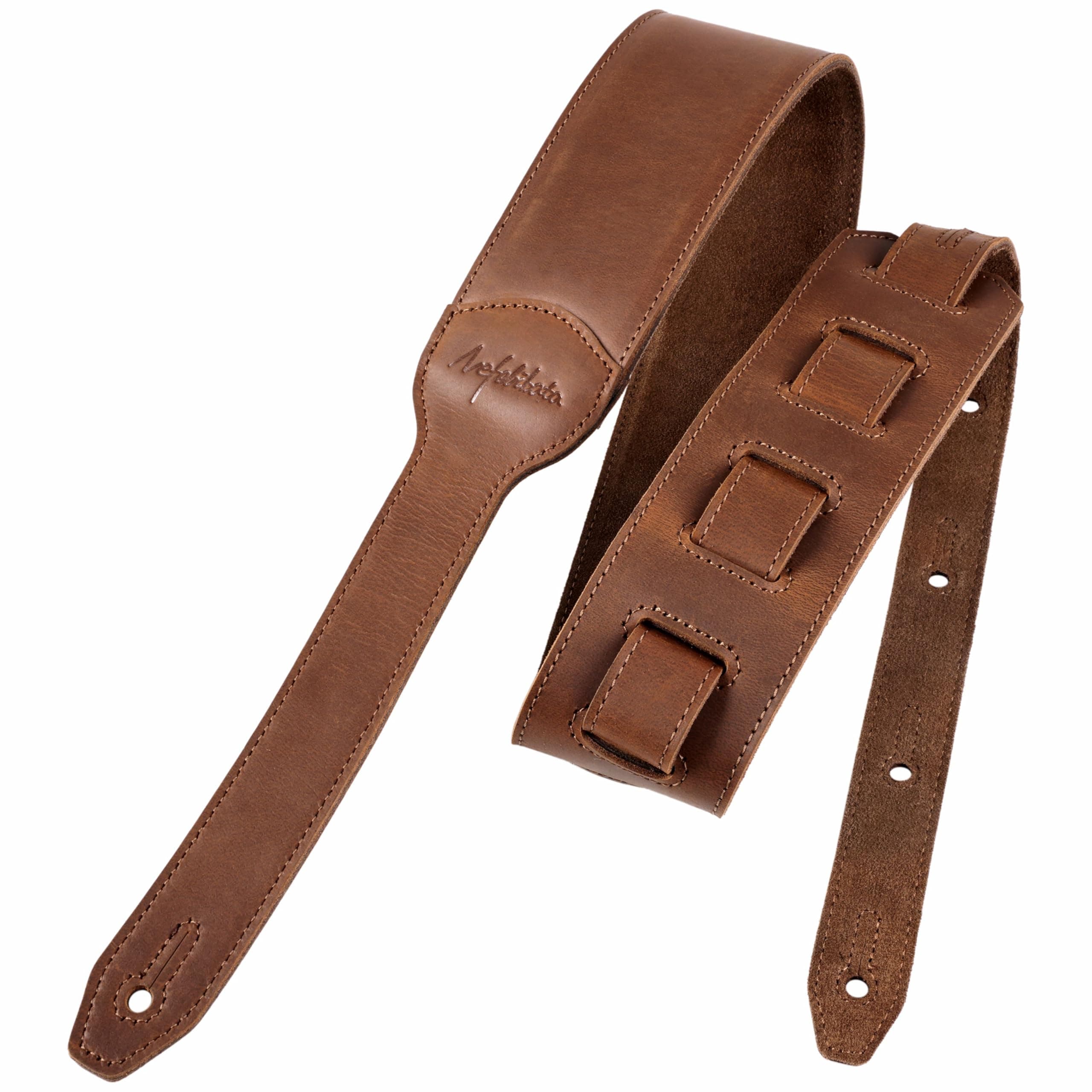 Light Brown Crazy Horse Leather Nefelibata Banjo Strap, Adjustable Double Layer