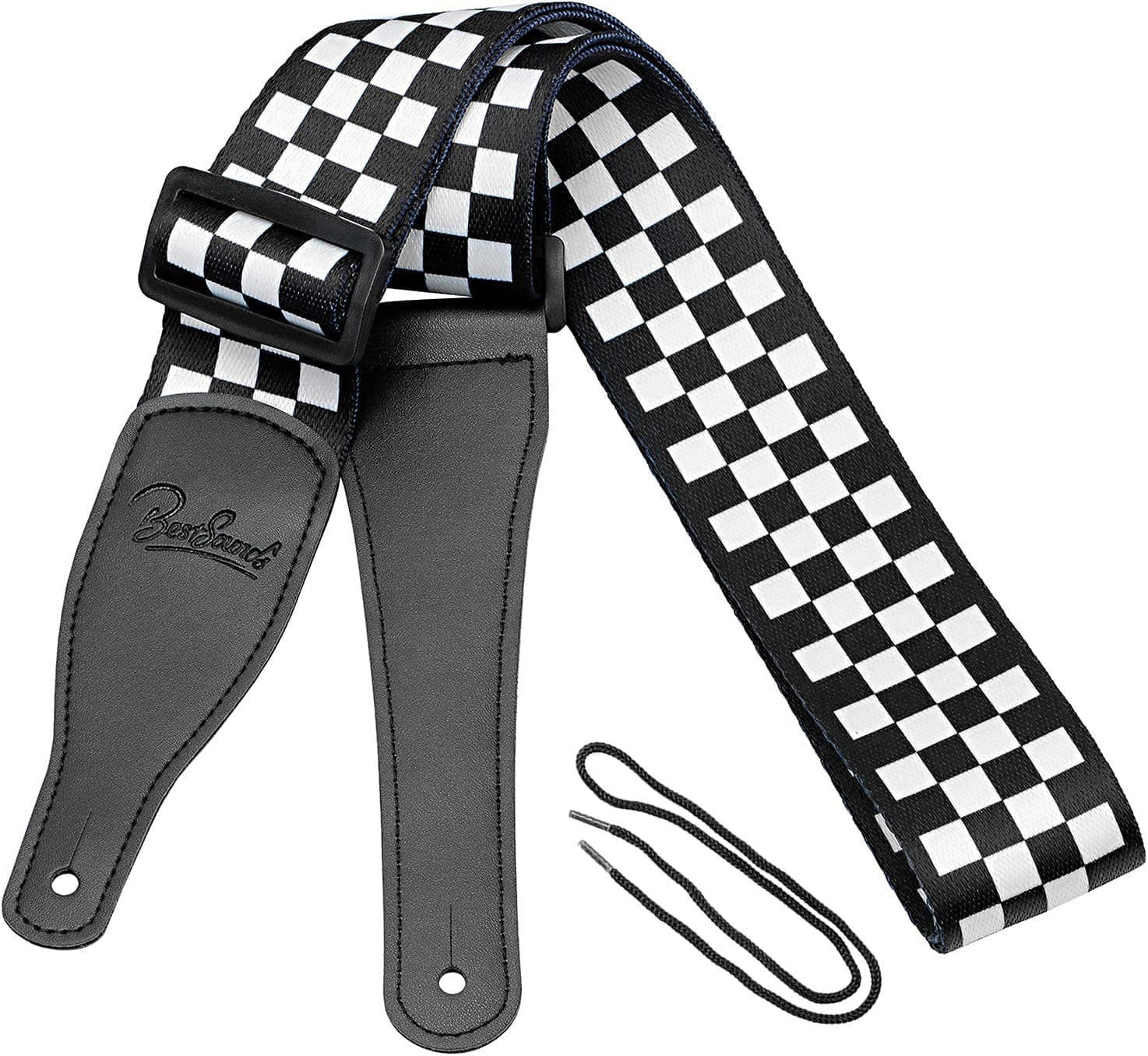 Black and White Checkered Durable Nylon Guitar Strap