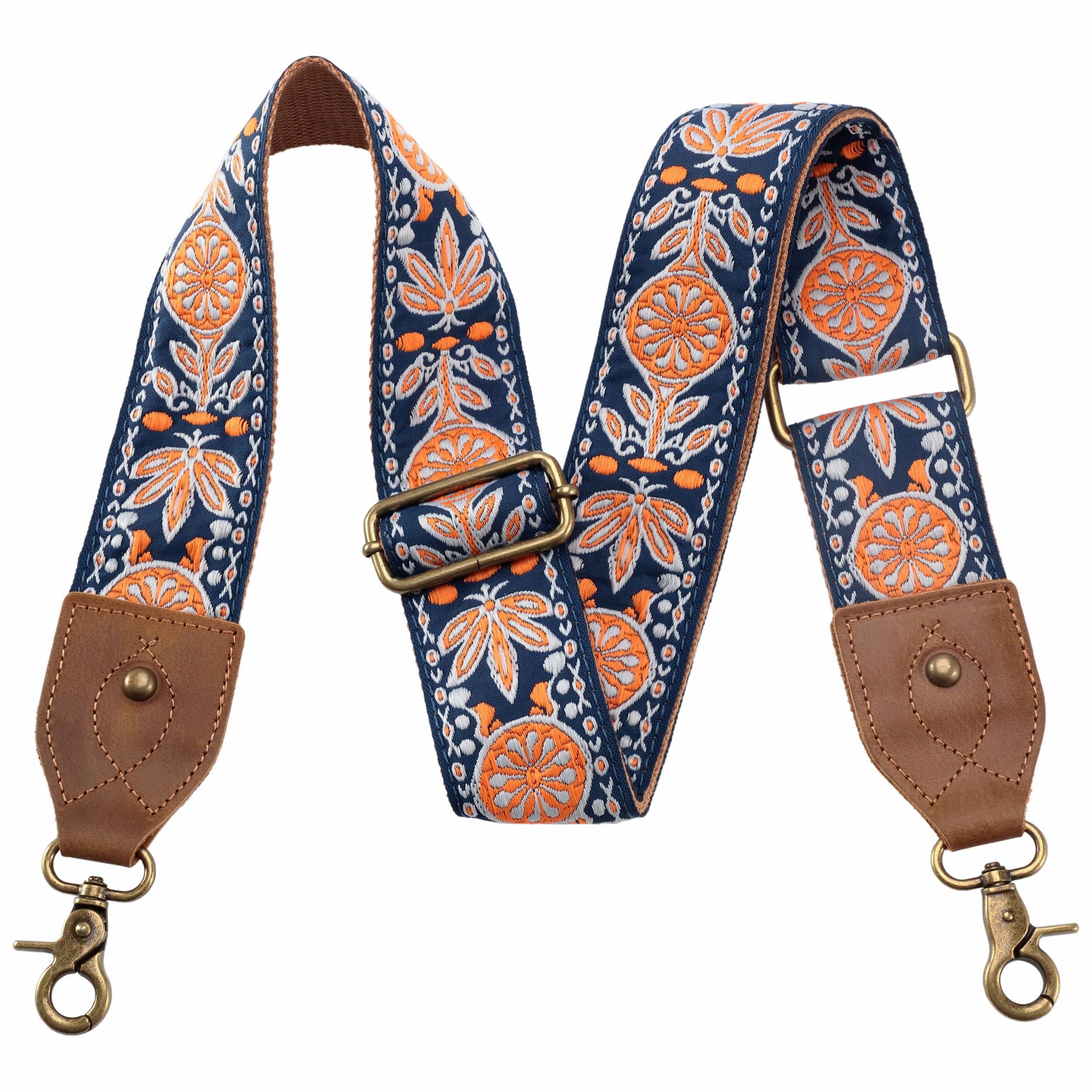 2 Wide Leather Shoulder Strap for Bags, Adjustable Replacement with Embroidered Design