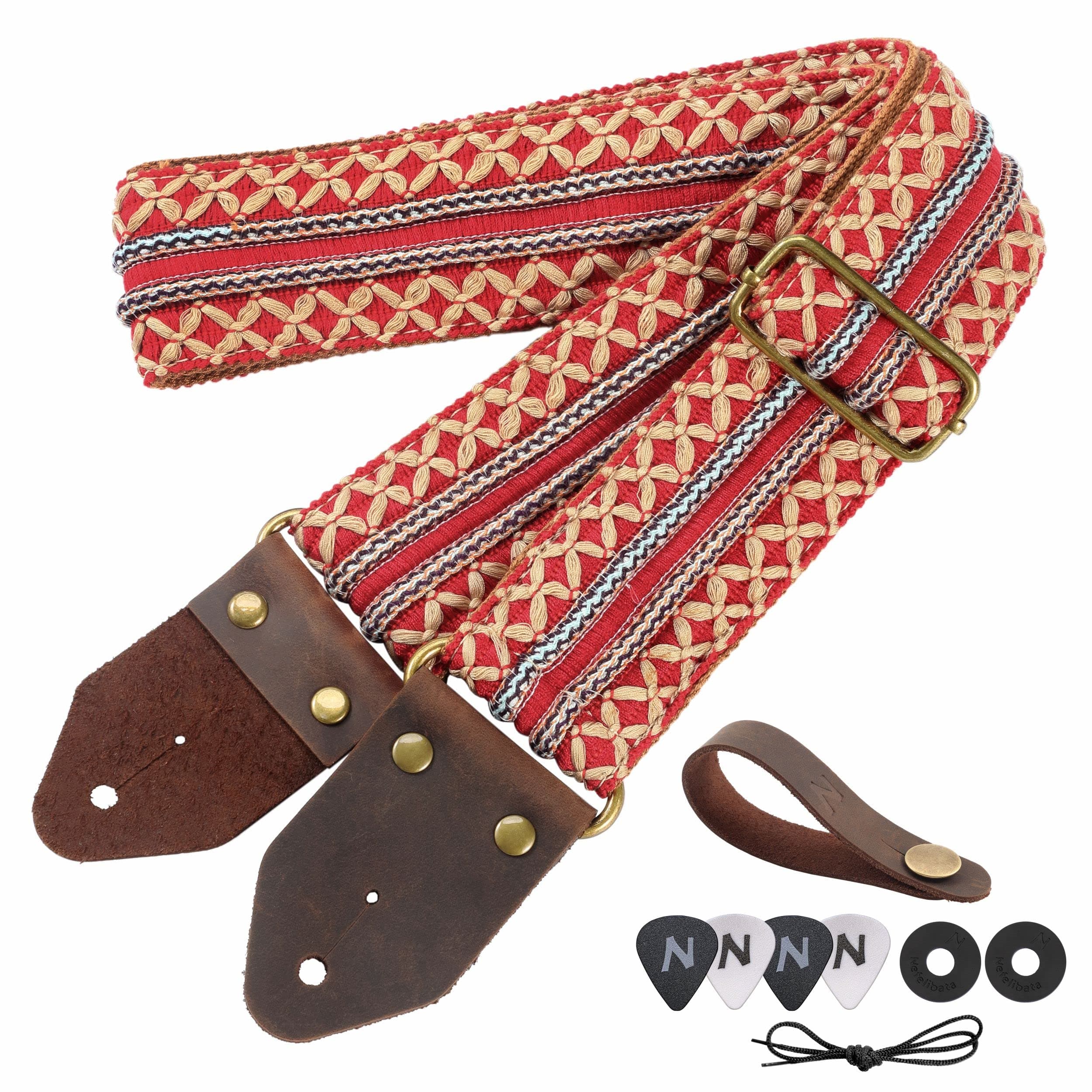 Red Gold Embroidery Nefelibata Jacquard Guitar Strap for Bass, Electric & Acoustic