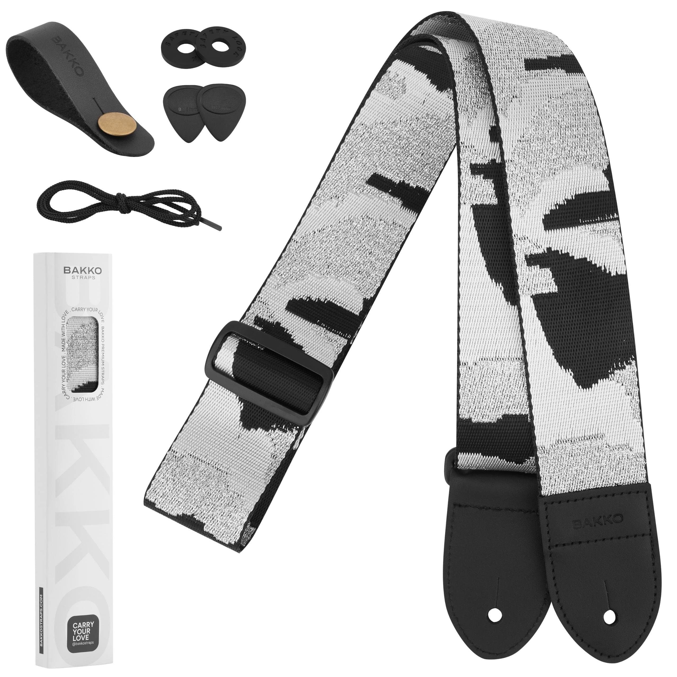 Bakko Camo Guitar Strap: Nylon Woven with Leather Ends