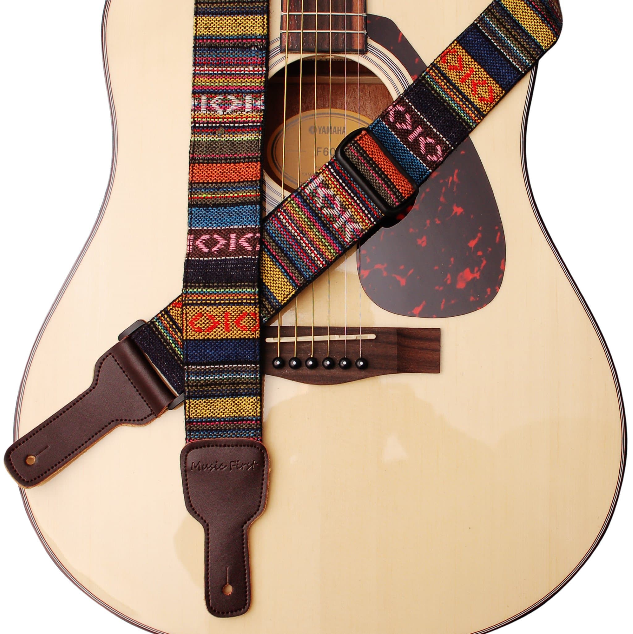 MUSIC FIRST Classic Country Style Genuine Leather Guitar Strap