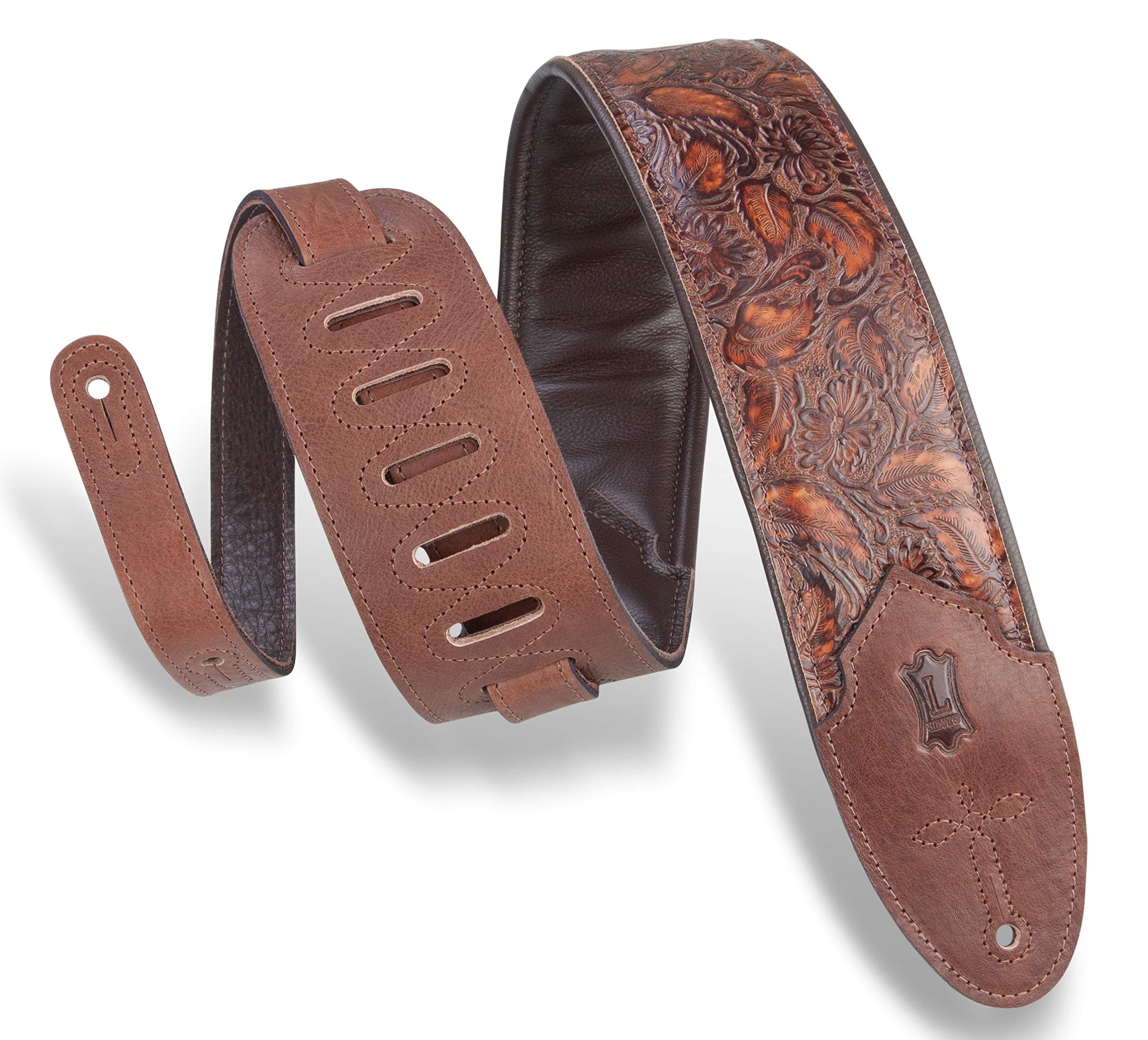 Levy's Leathers Sundance 3 Wide Embossed Guitar Strap - Geramium Whiskey